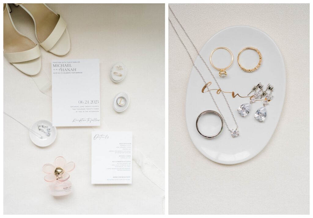 the invitation suite, and all of the brides jewelry 