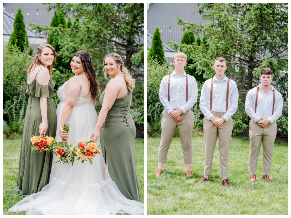 Landrey with her bridesmaids, and Blaine with his groomsmen