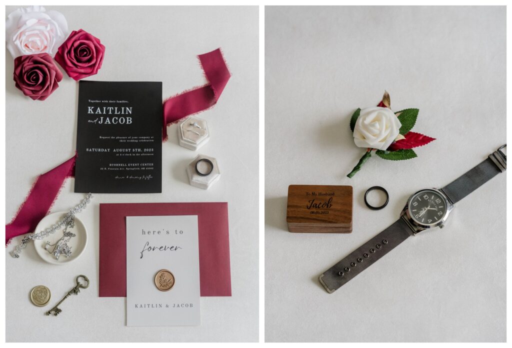 wedding invitation suite, rings, and other details 