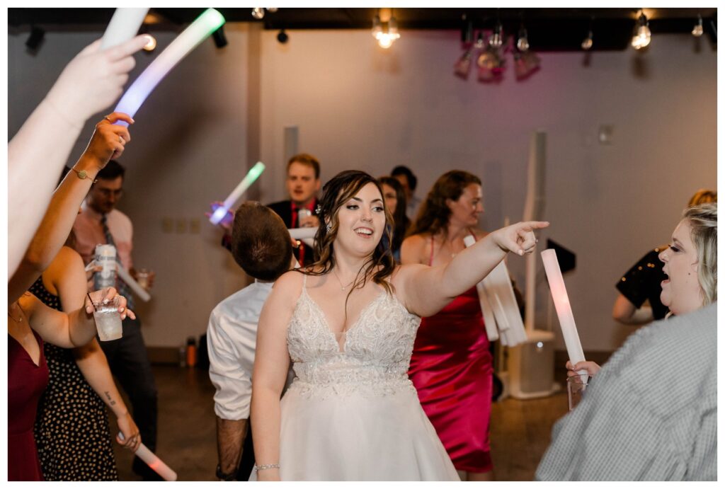 Bride dancing at reception at Bushnell Event Center 