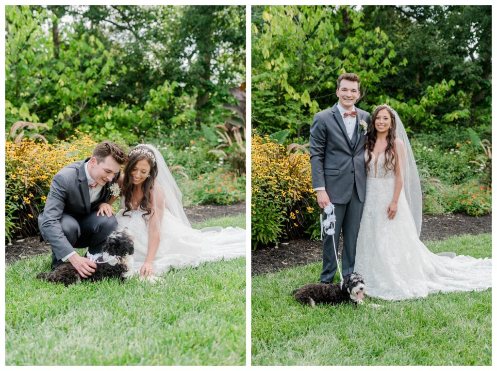 Bride and Groom with their dog at Ault Park 